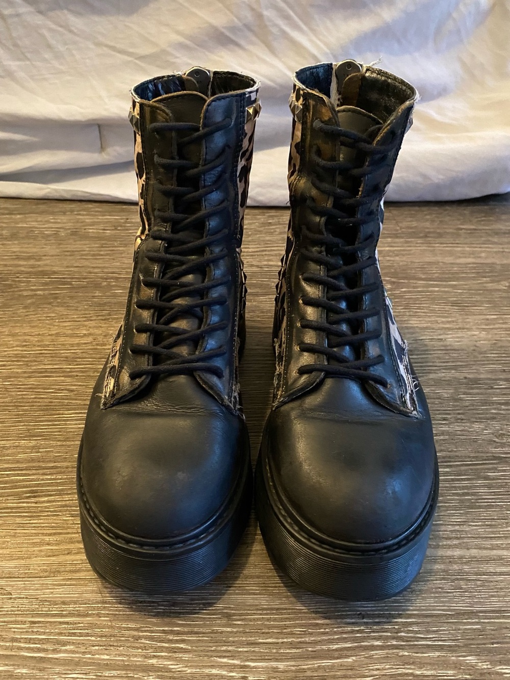 Steve Madden Leather Avenger Boots with Studs & Cheetah Print
